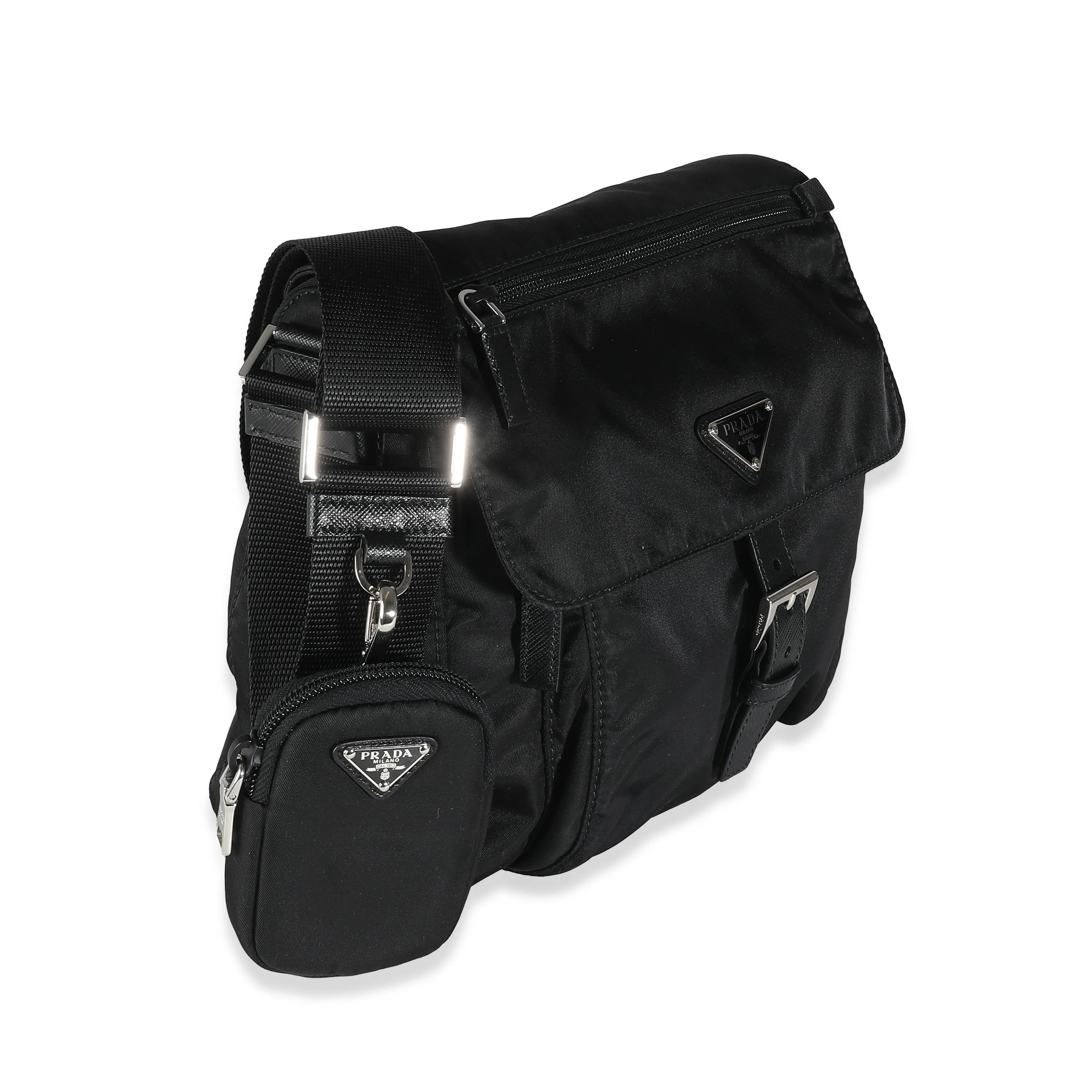 Trendy Inspired Prada Black Re-nylon Front Pocket Shoulder Bag