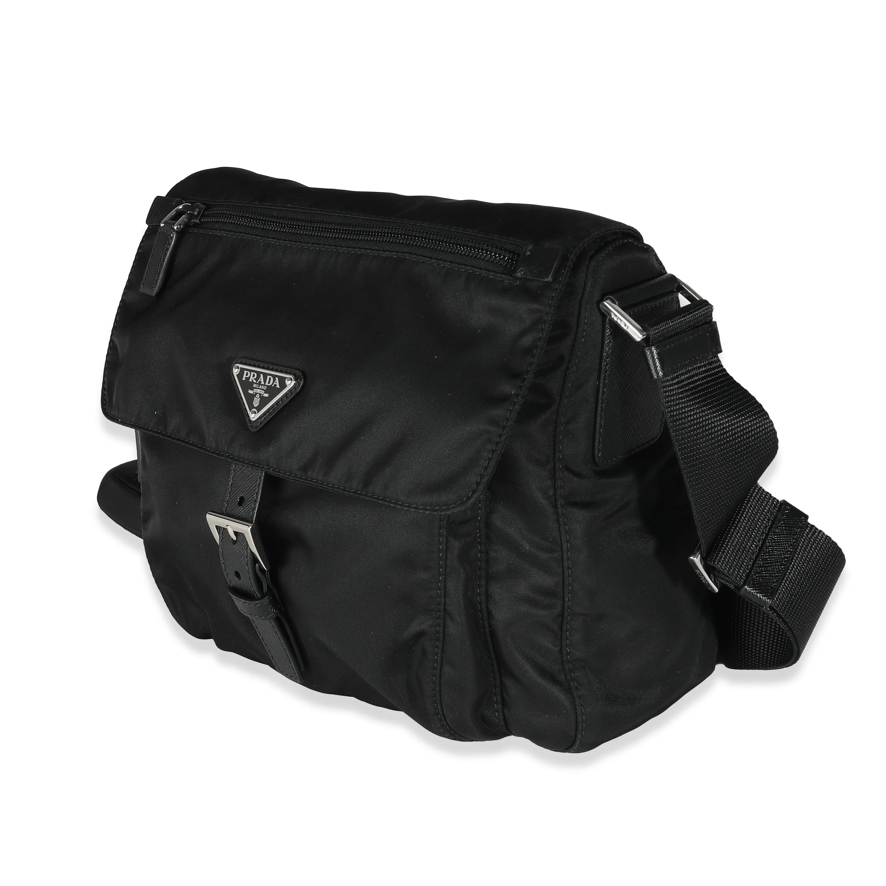 Trendy Inspired Prada Black Re-nylon Front Pocket Shoulder Bag