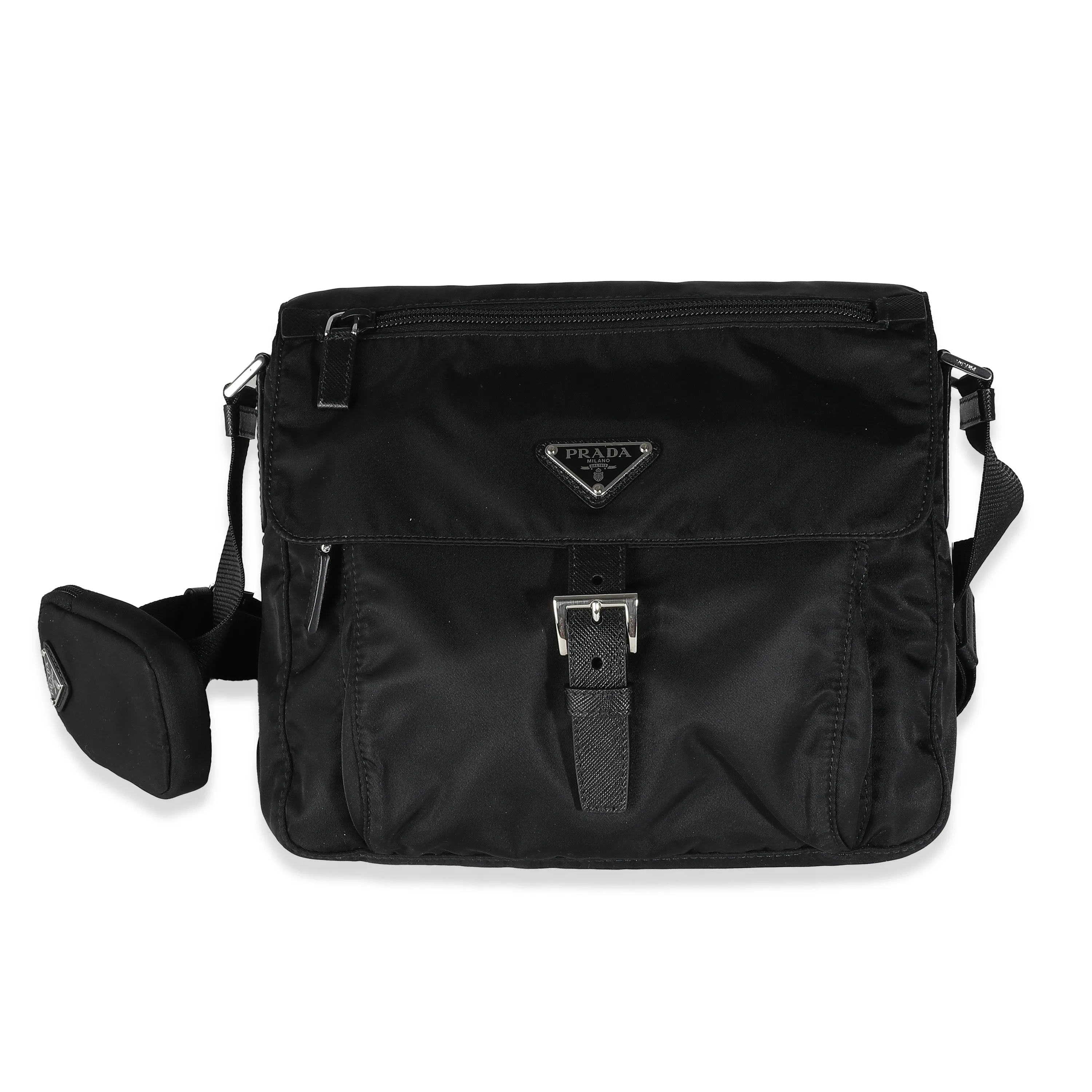 Trendy Inspired Prada Black Re-nylon Front Pocket Shoulder Bag