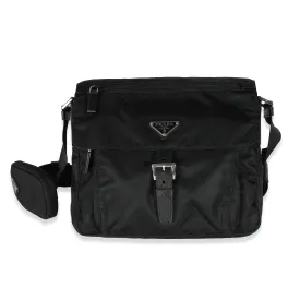 Trendy Inspired Prada Black Re-nylon Front Pocket Shoulder Bag