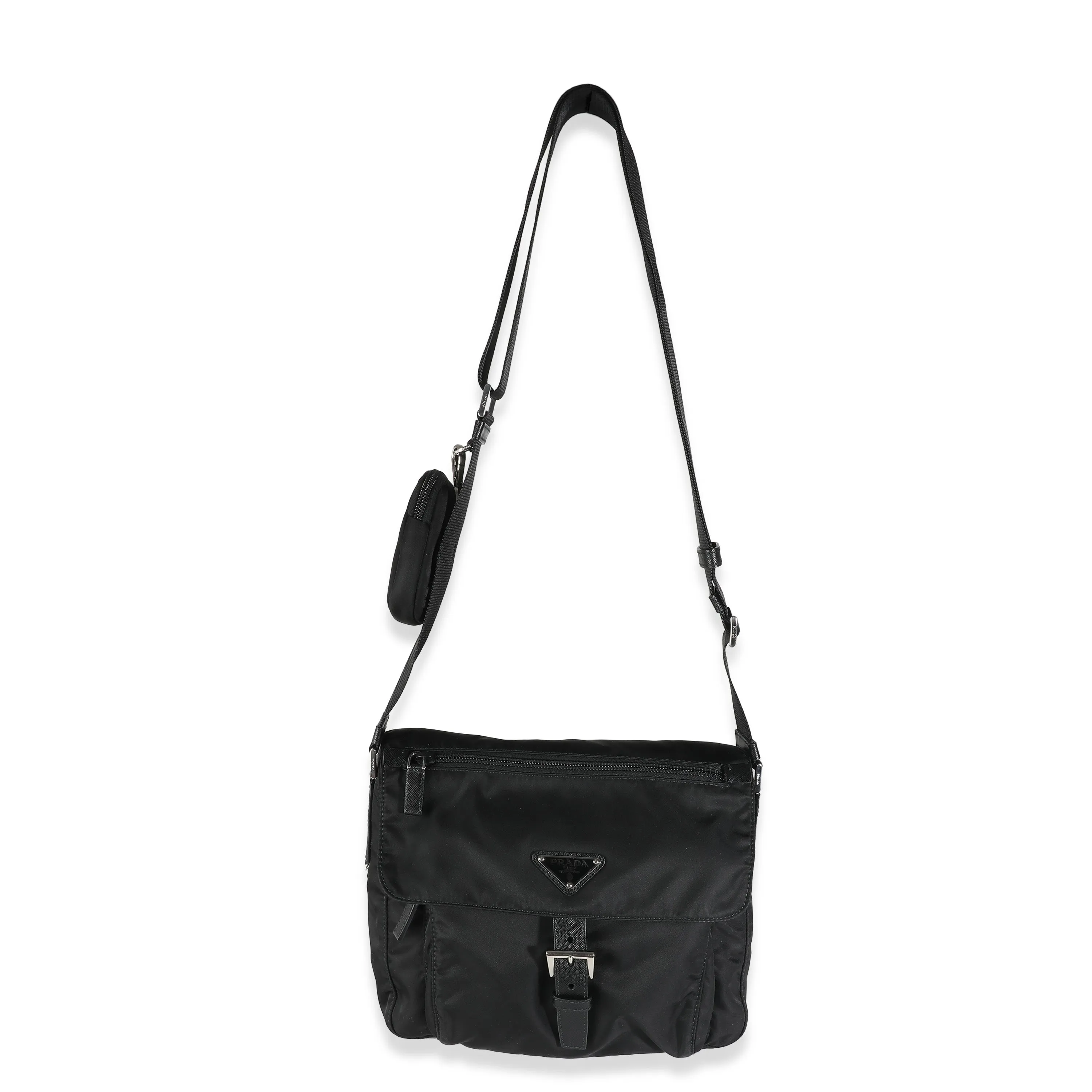 Trendy Inspired Prada Black Re-nylon Front Pocket Shoulder Bag