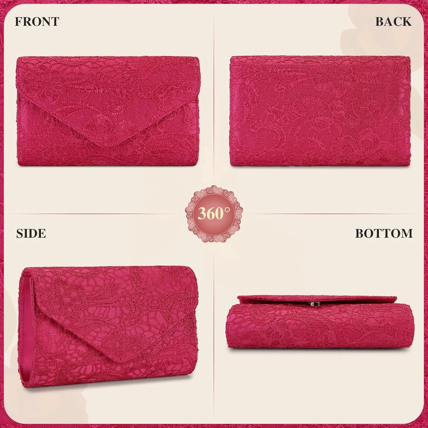 UBORSE Evening Bag Lace Clutch Purse for Women Formal Elegant Envelope Wedding Party Cocktail Crossbody Shoulder Bag