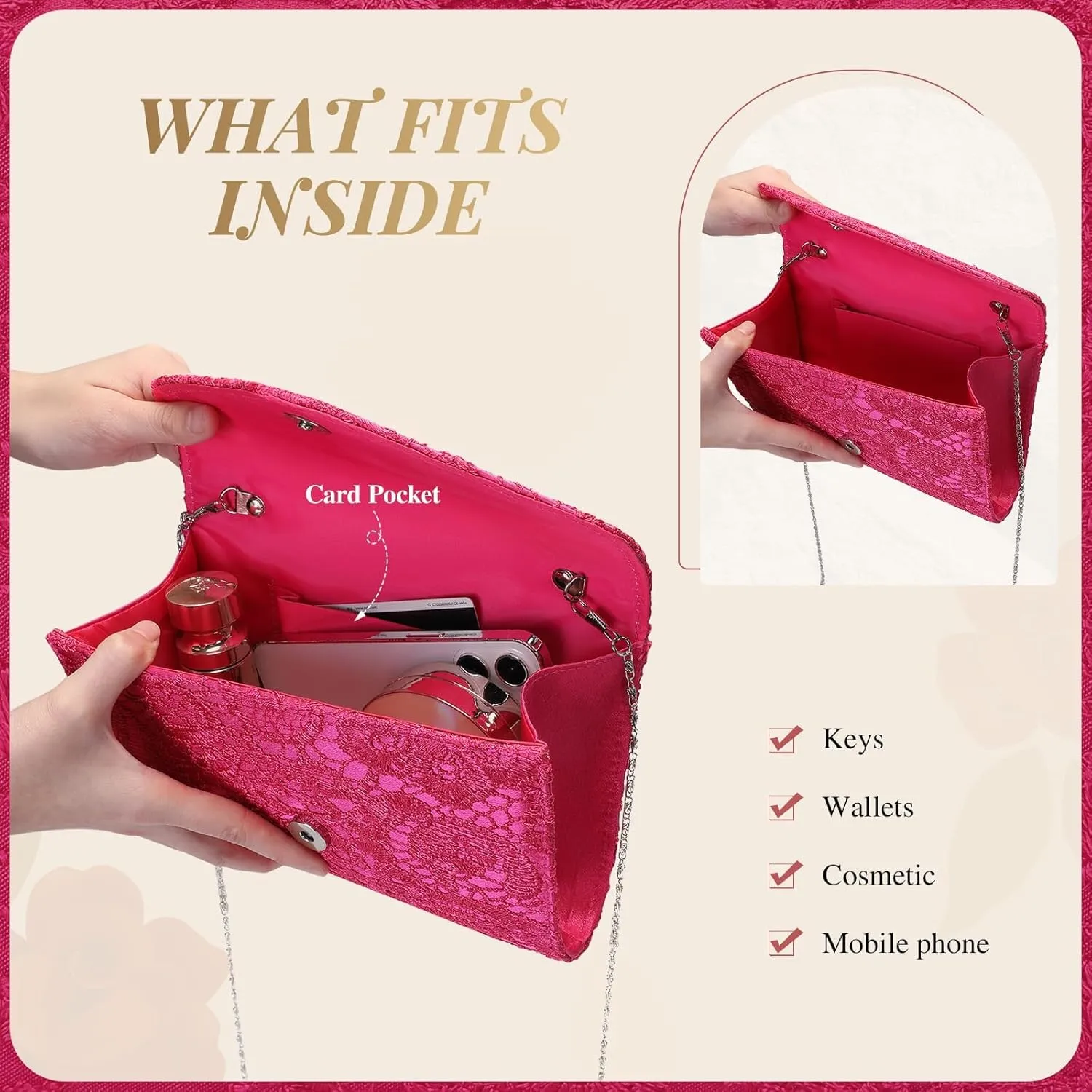 UBORSE Evening Bag Lace Clutch Purse for Women Formal Elegant Envelope Wedding Party Cocktail Crossbody Shoulder Bag