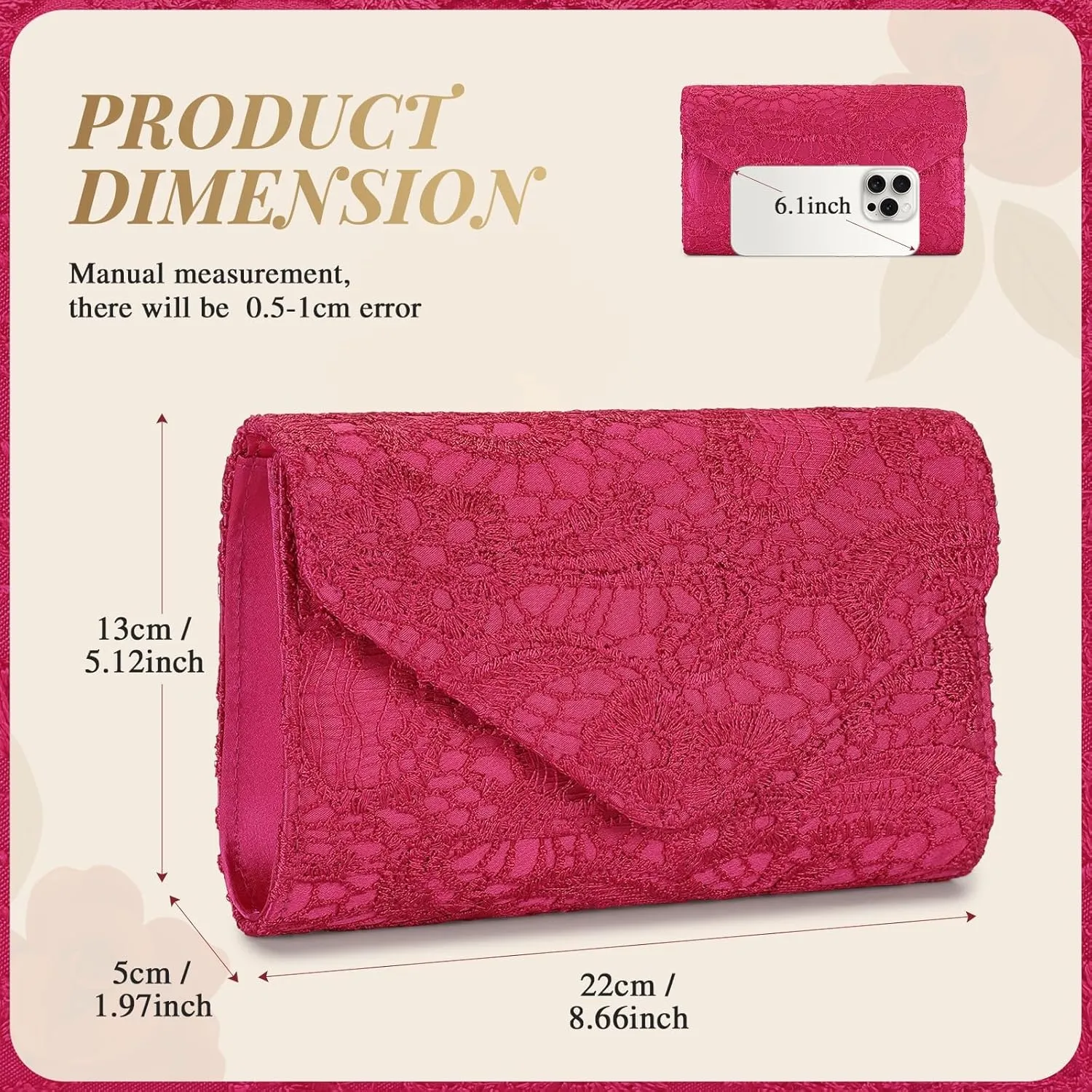 UBORSE Evening Bag Lace Clutch Purse for Women Formal Elegant Envelope Wedding Party Cocktail Crossbody Shoulder Bag
