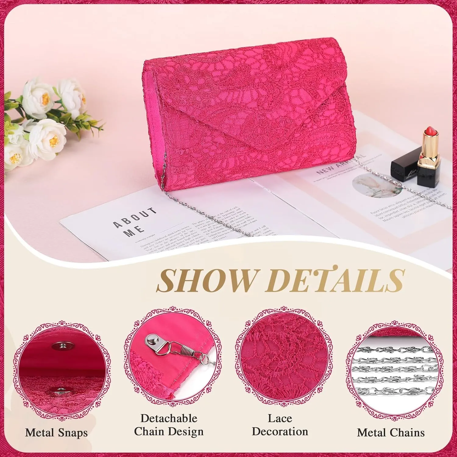 UBORSE Evening Bag Lace Clutch Purse for Women Formal Elegant Envelope Wedding Party Cocktail Crossbody Shoulder Bag