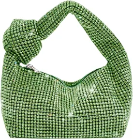 UMREN Bling Full Glitter Knotted Handbag for Women Crystal Rhinestone Hobo Dumpling Bag Diamond Evening Clutch Crossbody Bag