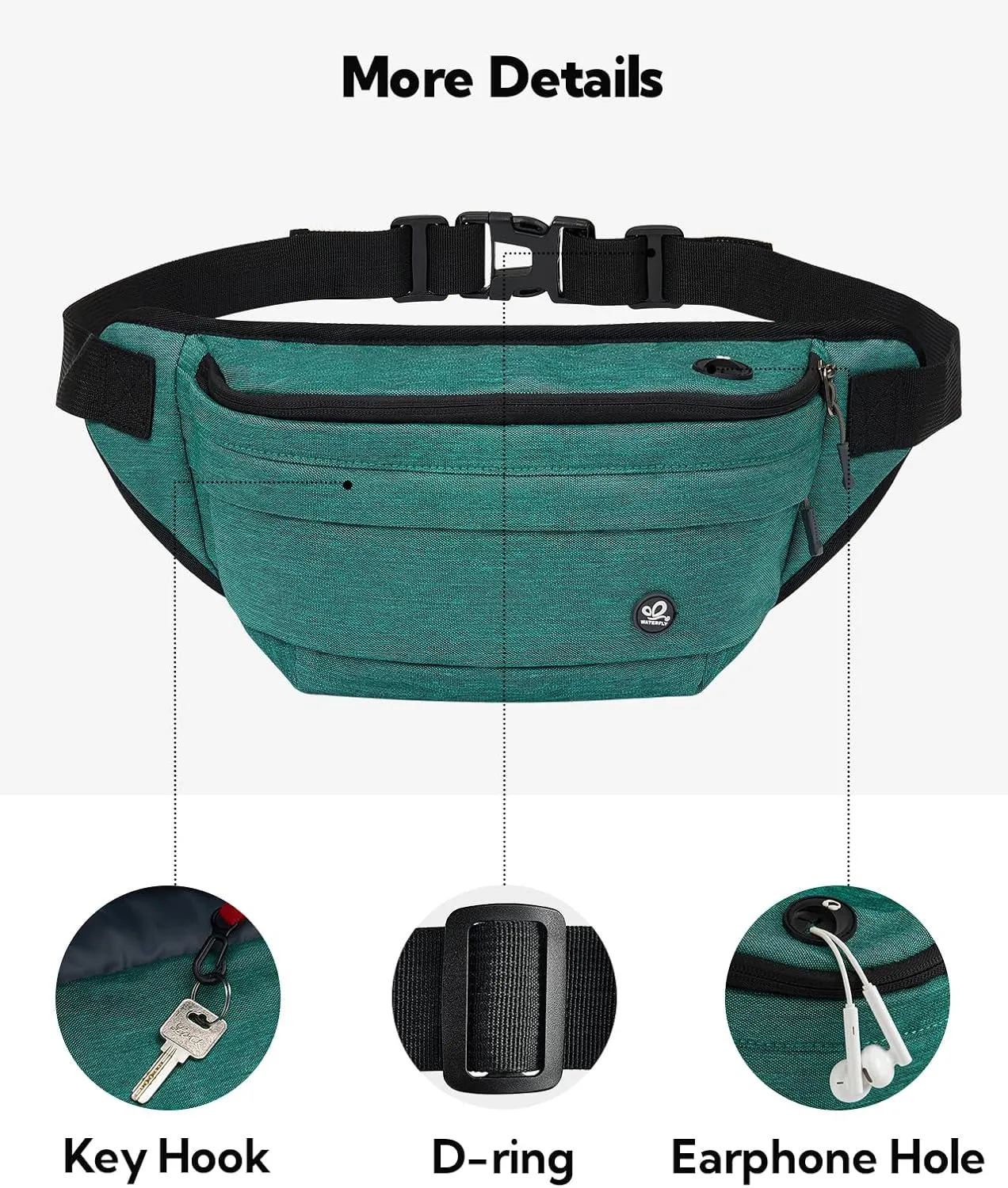 WATERFLY Fanny Pack for Men Women Water Resistant Large Hiking Waist Bag Pack Carrying All Phones for Running Walking Traveling