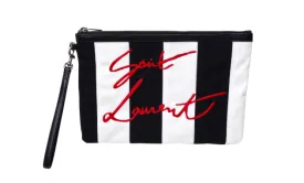 Yves Saint Laurent Striped Logo Embroidered Clutch Bag