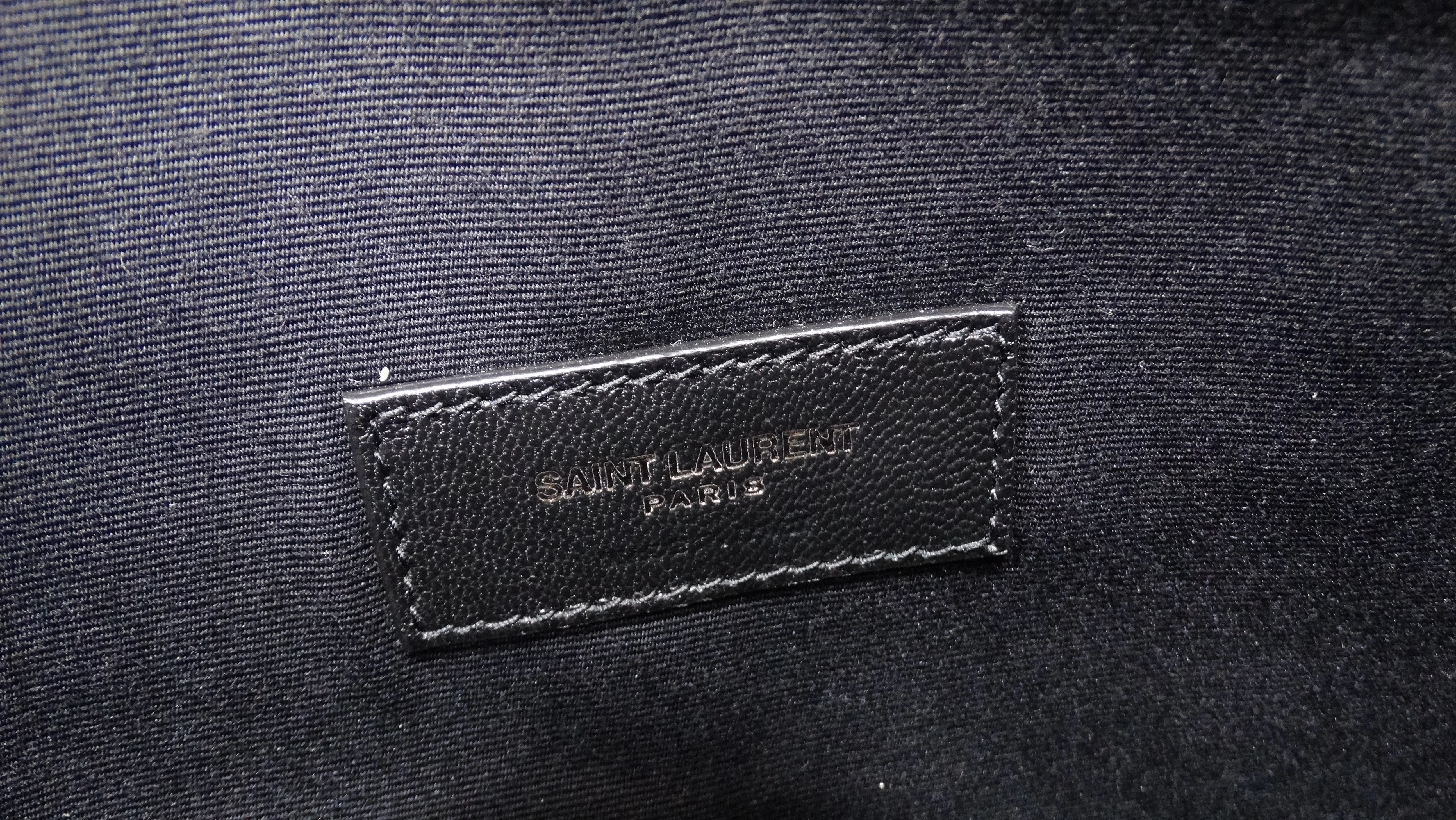 Yves Saint Laurent Striped Logo Embroidered Clutch Bag