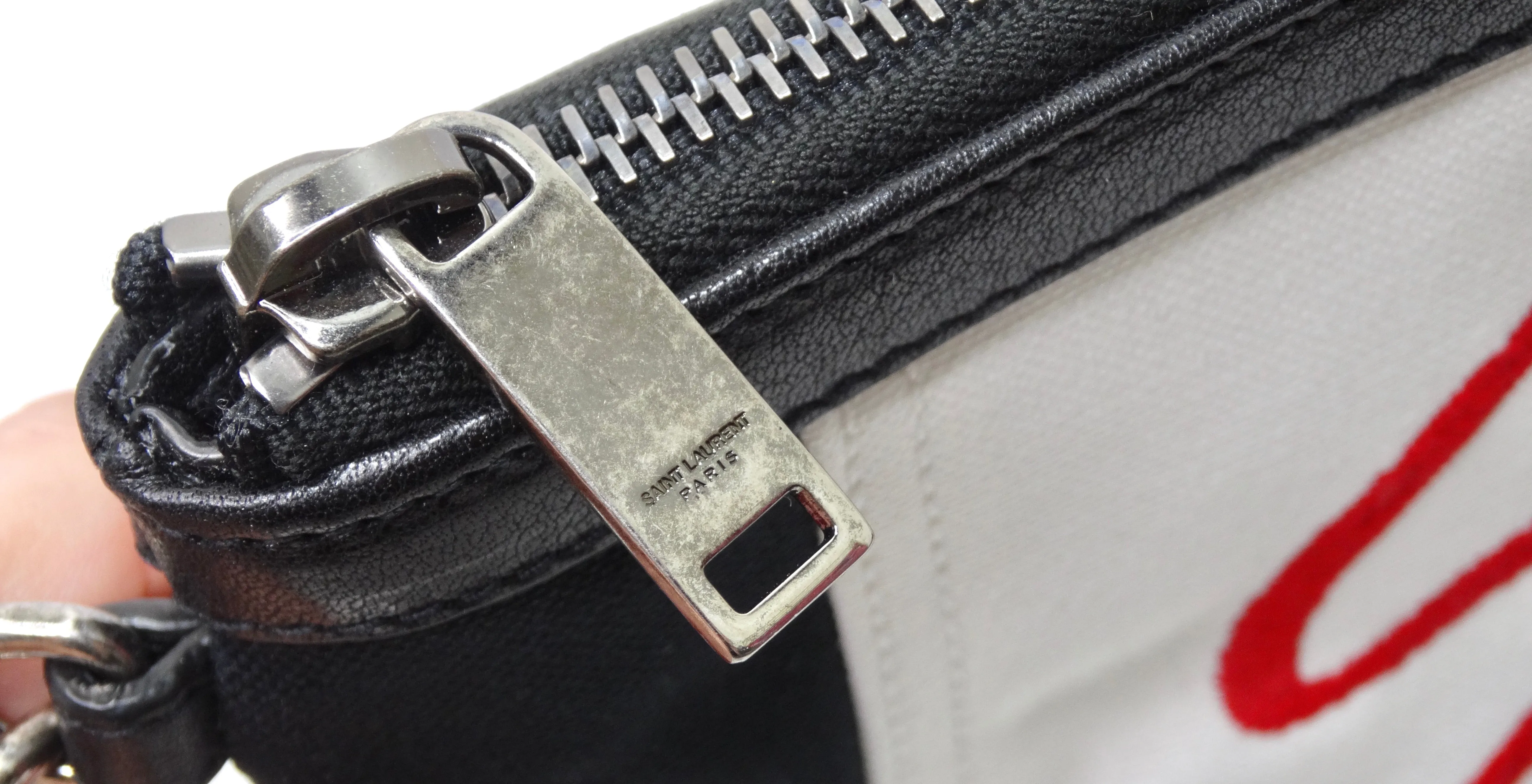 Yves Saint Laurent Striped Logo Embroidered Clutch Bag