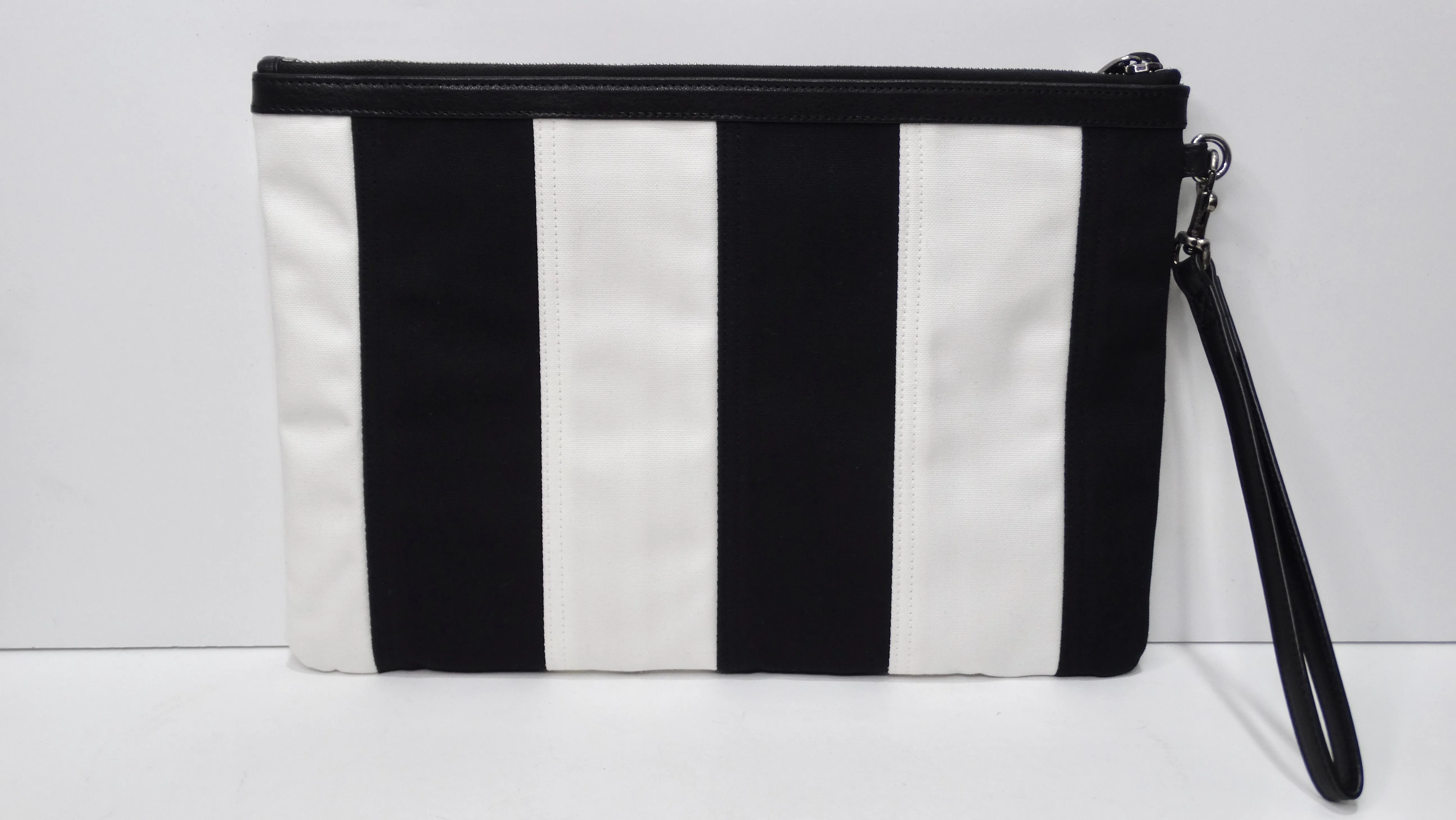 Yves Saint Laurent Striped Logo Embroidered Clutch Bag